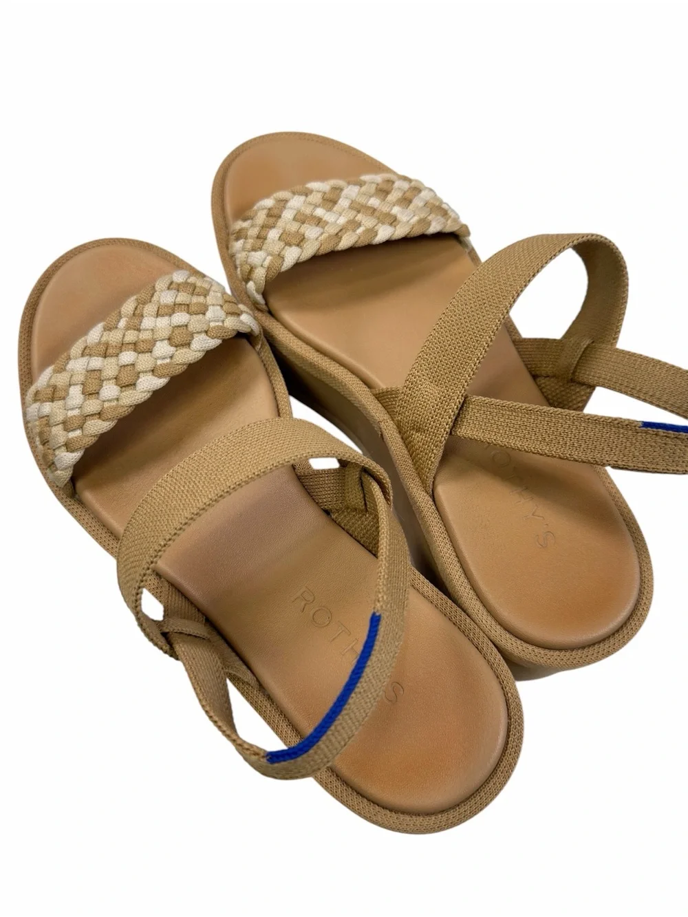 Rothy’s The Lightweight Platform Wedge Sandals in Beach Sand Woven Size 7.5